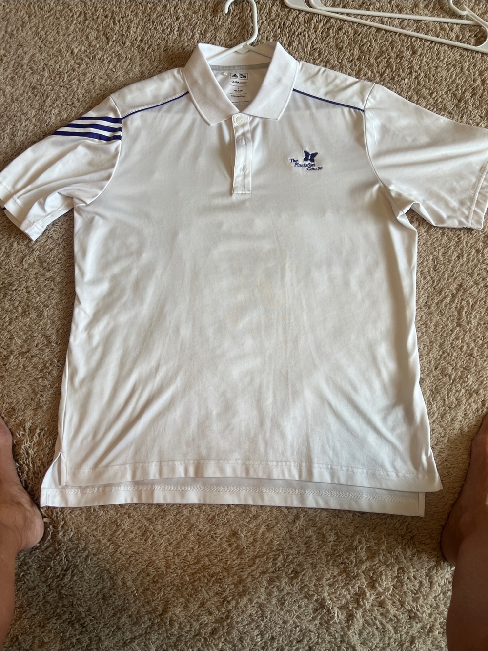 White Adidas plantation course Polo Shirt with purple  -